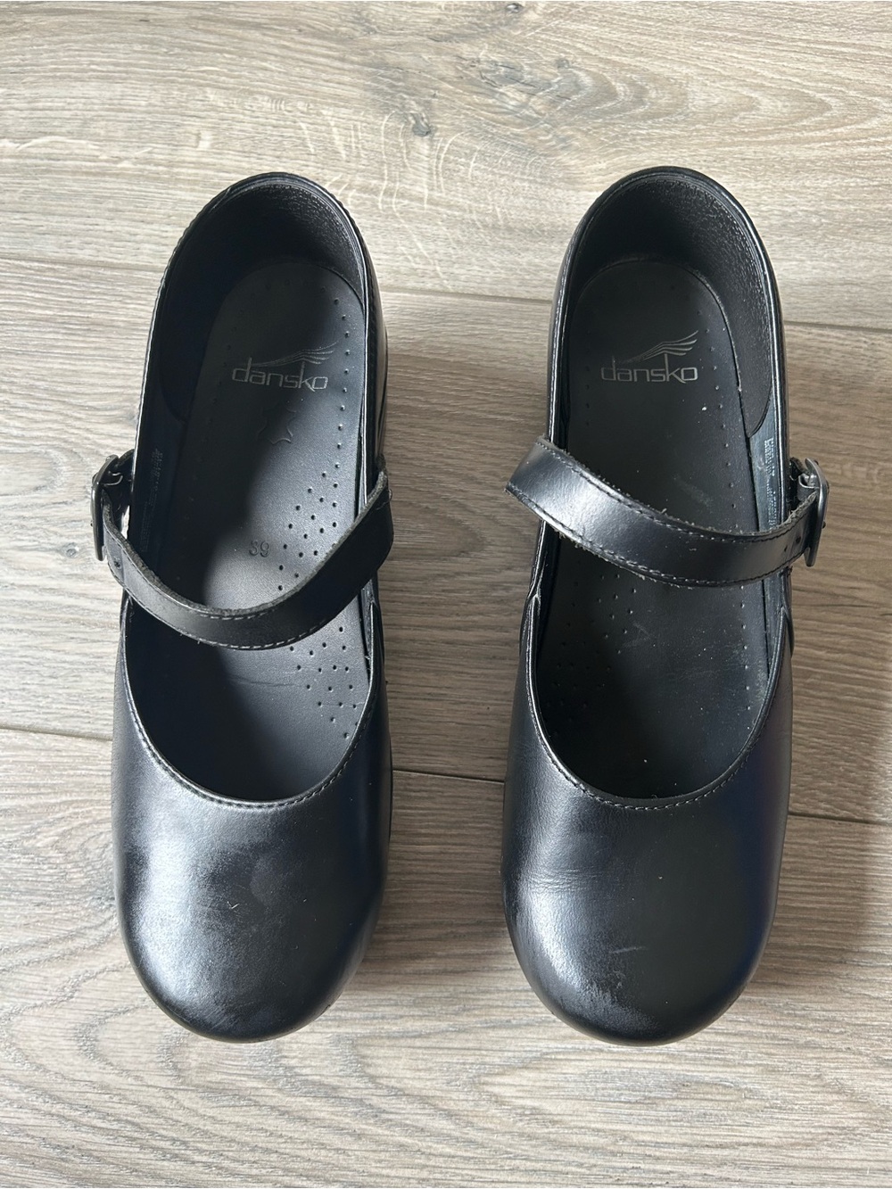 Dansko Black Leather Mary Jane Clogs Size 39